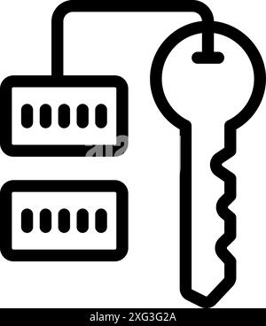 Line Art-Symbol einer Hotelschlüsselkarte mit Schlüssel, der am Kartenleser hängt Stock Vektor