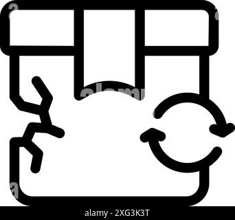 Zeilensymbol einer beschädigten Pappschachtel mit einem Pfeilensymbol, das eine Rücksendung darstellt Stock Vektor