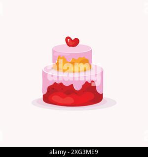 Eine Torte im Zeichentrickstil mit einer Creme und einem Herzen darauf. Illustration für Bäckerei, Grußkarten, Poster, Banner, Cover, Postkarte und Menü. Stock Vektor