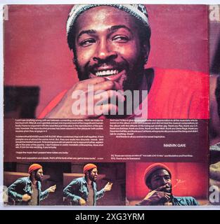 Inneres Gatefold des LP-Covers von Let's Get IT On, dem 13. Studioalbum des US-amerikanischen Soul-Sängers Marvin Gaye, das 1973 veröffentlicht wurde Stockfoto