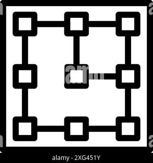 Symbol für Quadrate, die durch Linien verbunden sind, die ein Blockchain-Netzwerk darstellen Stock Vektor