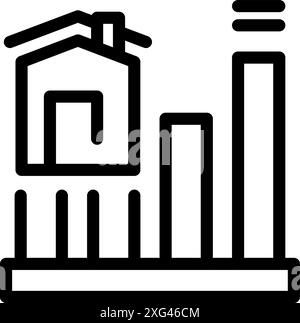 Linienkartensymbol eines Hauses, das auf einem zunehmenden Balkendiagramm sitzt und steigende Werte für das Haus darstellt Stock Vektor