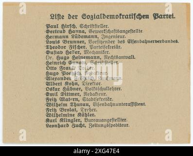 Stimmzettel/ Wahlzettel der Reichstagswahl 1920 - die Reichstagswahl vom 6. Juni 1920 war die zweite Wahl während der Weimarer Republik und die erste zu einem regulären Deutschen Reichstag. Die Bundestagswahl 1920 fand am 6. Juni 1920 zur Wahl des ersten Reichstags der Weimarer Republik statt. Sie folgte der im Januar 1919 gewählten Weimarer Nationalversammlung, die die republikanische Verfassung ausgearbeitet und ratifiziert hatte. Stockfoto
