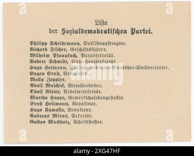 Stimmzettel/ Wahlzettel der Reichstagswahl 1920 - die Reichstagswahl vom 6. Juni 1920 war die zweite Wahl während der Weimarer Republik und die erste zu einem regulären Deutschen Reichstag. Die Bundestagswahl 1920 fand am 6. Juni 1920 zur Wahl des ersten Reichstags der Weimarer Republik statt. Sie folgte der im Januar 1919 gewählten Weimarer Nationalversammlung, die die republikanische Verfassung ausgearbeitet und ratifiziert hatte. Stockfoto