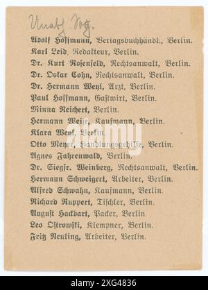 Stimmzettel/ Wahlzettel der Reichstagswahl 1920 - die Reichstagswahl vom 6. Juni 1920 war die zweite Wahl während der Weimarer Republik und die erste zu einem regulären Deutschen Reichstag. Die Bundestagswahl 1920 fand am 6. Juni 1920 zur Wahl des ersten Reichstags der Weimarer Republik statt. Sie folgte der im Januar 1919 gewählten Weimarer Nationalversammlung, die die republikanische Verfassung ausgearbeitet und ratifiziert hatte. Stockfoto