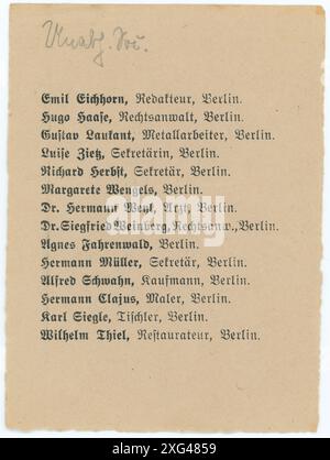 Stimmzettel/ Wahlzettel der Reichstagswahl 1920 - die Reichstagswahl vom 6. Juni 1920 war die zweite Wahl während der Weimarer Republik und die erste zu einem regulären Deutschen Reichstag. Die Bundestagswahl 1920 fand am 6. Juni 1920 zur Wahl des ersten Reichstags der Weimarer Republik statt. Sie folgte der im Januar 1919 gewählten Weimarer Nationalversammlung, die die republikanische Verfassung ausgearbeitet und ratifiziert hatte. Stockfoto