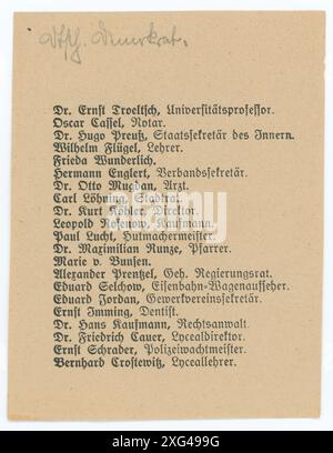 Stimmzettel/ Wahlzettel der Reichstagswahl 1920 - die Reichstagswahl vom 6. Juni 1920 war die zweite Wahl während der Weimarer Republik und die erste zu einem regulären Deutschen Reichstag. Die Bundestagswahl 1920 fand am 6. Juni 1920 zur Wahl des ersten Reichstags der Weimarer Republik statt. Sie folgte der im Januar 1919 gewählten Weimarer Nationalversammlung, die die republikanische Verfassung ausgearbeitet und ratifiziert hatte. Stockfoto