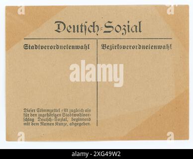 Stimmzettel/ Wahlzettel der Reichstagswahl 1920 - die Reichstagswahl vom 6. Juni 1920 war die zweite Wahl während der Weimarer Republik und die erste zu einem regulären Deutschen Reichstag. Die Bundestagswahl 1920 fand am 6. Juni 1920 zur Wahl des ersten Reichstags der Weimarer Republik statt. Sie folgte der im Januar 1919 gewählten Weimarer Nationalversammlung, die die republikanische Verfassung ausgearbeitet und ratifiziert hatte. Stockfoto
