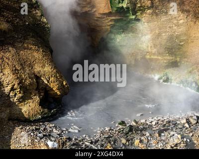 Der Yellowstone-Nationalpark liegt auf einem riesigen Supervulkan und beherbergt außergewöhnliche Thermalanlagen Stockfoto