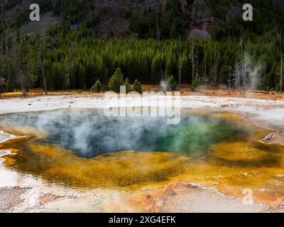 Der Yellowstone-Nationalpark liegt auf einem riesigen Supervulkan und beherbergt außergewöhnliche Thermalanlagen Stockfoto