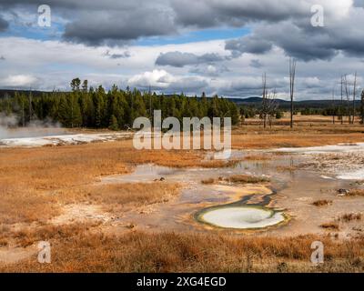 Der Yellowstone-Nationalpark liegt auf einem riesigen Supervulkan und beherbergt außergewöhnliche Thermalanlagen Stockfoto