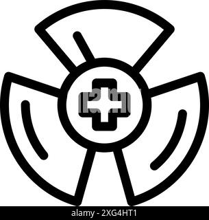 Schwarzes Umrisssymbol, das die potenziellen Gefahren ionisierender Strahlung im Gesundheitswesen darstellt Stock Vektor