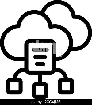 Einfaches Strichbildsymbol eines Dokuments, das über Cloud Computing von mehreren Geräten gemeinsam genutzt wird Stock Vektor