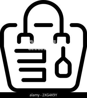 Zeilengrafik-Symbol einer Einkaufstasche mit Produkten und einem Pluszeichen, das das Konzept des Online-Einkaufs und das Hinzufügen von Artikeln zu einem Einkaufswagen darstellt Stock Vektor