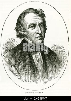Zachary Taylor (1784–1850) war der 12. Präsident der Vereinigten Staaten. Er gewann den Spitznamen „Old Rough and Ready“ in Feldzügen gegen indigene Amerikaner. Er kommandierte Truppen im Mexikanischen Krieg und gewann Siege bei Palo Alto, Resaca de la Palma und Buena Vista. Er wurde auf dem Whig-Partyticket zum Präsidenten gewählt und trat 1849 das Amt an. Er starb 1850 und Millard Fillmore wurde Präsident. Stockfoto