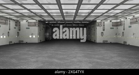 Leerer Industriehangar mit Rasterdecke 3D-Rendering-Illustration Stockfoto