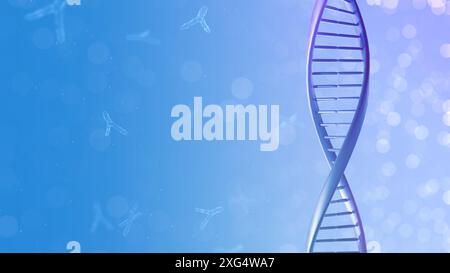 Abbildung der DNA auf blauem Hintergrund mit Farbverlauf, Bannerdesign. Genetische Information Stockfoto