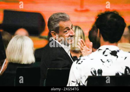 Mailand, Carla Bruni konzertiert während des Worm Up! Festival im Dal Verme Theatre. Auf dem Foto: Nicolas Sarkozy, ehemaliger Präsident der Französischen Republik Stockfoto