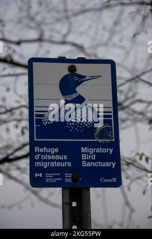 Schild für Zugvogelschutzgebiet in LaSalle, Montreal, Quebec, Kanada Stockfoto