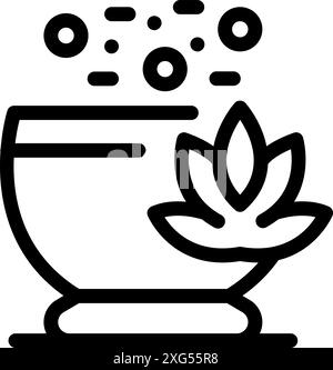 Line Art Ikone einer Aromatherapie-Schüssel, die einen wohltuenden Duft entfaltet und Entspannung und Wohlbefinden symbolisiert Stock Vektor