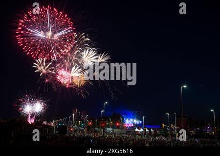 Canada Day Fireworks, Lebreton Flats, Ottawa, Ontario, Kanada, Juli 2024. Stockfoto