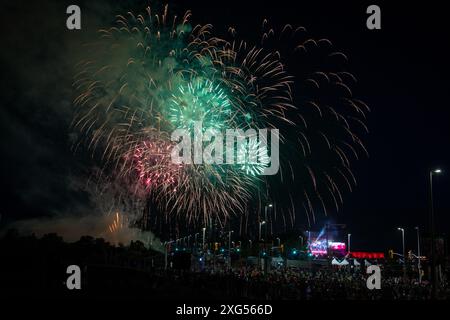 Canada Day Fireworks, Lebreton Flats, Ottawa, Ontario, Kanada, Juli 2024. Stockfoto