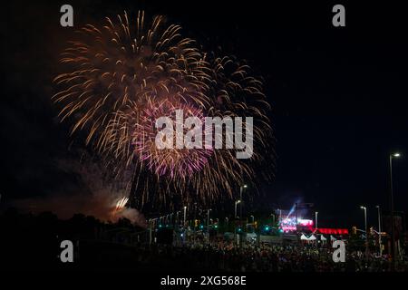 Canada Day Fireworks, Lebreton Flats, Ottawa, Ontario, Kanada, Juli 2024. Stockfoto