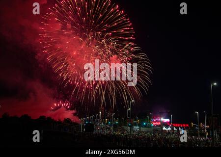 Canada Day Fireworks, Lebreton Flats, Ottawa, Ontario, Kanada, Juli 2024. Stockfoto