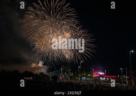 Canada Day Fireworks, Lebreton Flats, Ottawa, Ontario, Kanada, Juli 2024. Stockfoto