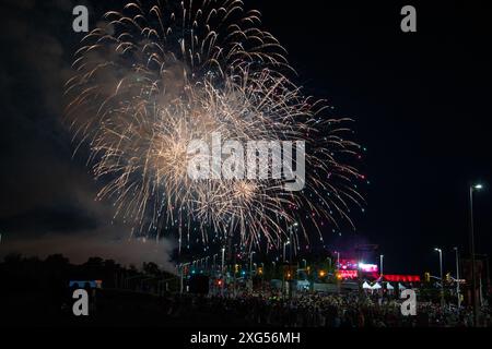 Canada Day Fireworks, Lebreton Flats, Ottawa, Ontario, Kanada, Juli 2024. Stockfoto