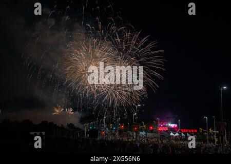 Canada Day Fireworks, Lebreton Flats, Ottawa, Ontario, Kanada, Juli 2024. Stockfoto