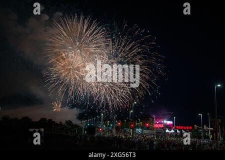 Canada Day Fireworks, Lebreton Flats, Ottawa, Ontario, Kanada, Juli 2024. Stockfoto