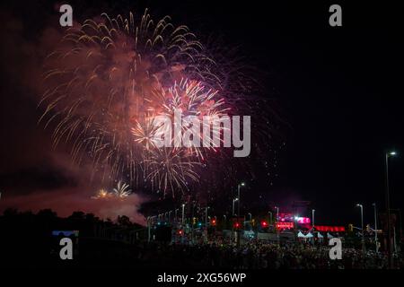 Canada Day Fireworks, Lebreton Flats, Ottawa, Ontario, Kanada, Juli 2024. Stockfoto