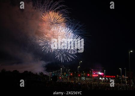 Canada Day Fireworks, Lebreton Flats, Ottawa, Ontario, Kanada, Juli 2024. Stockfoto