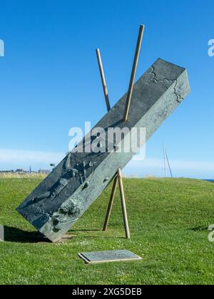 Denkmal zu Ehren von Ferreira de Castro am Meer in der Mündung der Stadt Porto-Portugal. Stockfoto