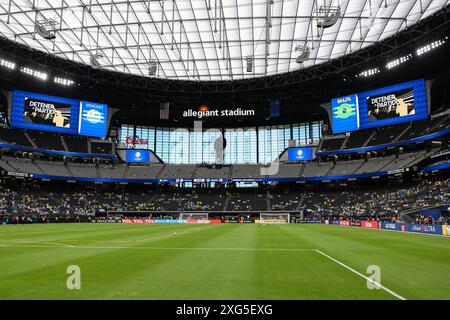 Las Vegas, NV, USA. Juli 2024. Eine Innenansicht der Anzeigetafel vor dem Start des CONMEBOL Copa America Quarterfinals im Allegiant Stadium zwischen Uruguay und Brasilien am 06. Juli 2024 in Las Vegas, NV. Christopher Trim/CSM/Alamy Live News Stockfoto