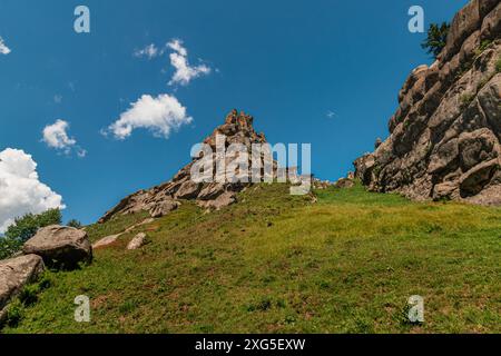 Ein Felsen in Tustan Festung Place Skole Beskids National Nature Park Lemberg Region Stockfoto