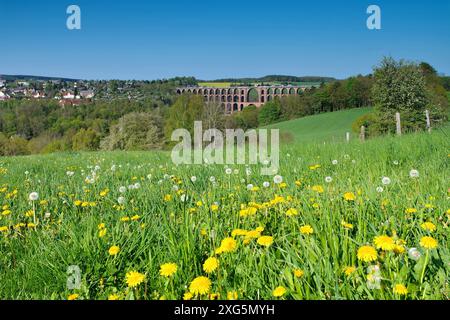 Goeltzschtalbrücke im Vogtland, Goeltzsch Viaduktbahnbrücke in Sachsen, Deutschland, weltgrößte Backsteinbrücke Stockfoto