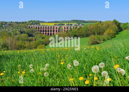 Goeltzschtalbrücke im Vogtland, Goeltzsch Viaduktbahnbrücke in Sachsen, Deutschland, weltgrößte Backsteinbrücke Stockfoto