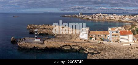 Leuchtturm, Colonia de Sant Jordi, ses Salines, Mallorca, Balearen, Spanien Stockfoto