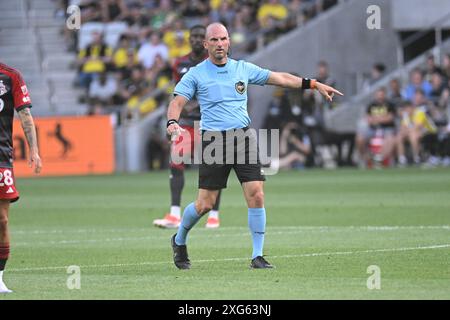 Columbus, Ohio, USA. Juli 2024. Schiedsrichter Ted Unkel während des Spiels der Columbus Crew und des Toronto FC in Columbus, Ohio. Brent Clark/Cal Sport Media/Alamy Live News Stockfoto