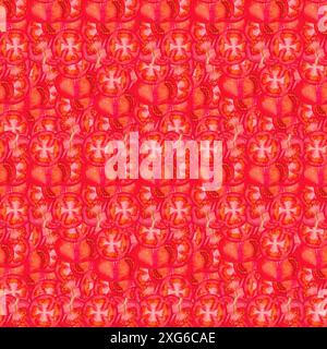 Lebendiges abstraktes nahtloses Muster in Rot- und Orangetönen für dynamische kreative Hintergründe mit auffälligem farbenfrohem Design. Digitale Kunst im Aquarellstil, zum Drucken auf Stoff und Papier. Stockfoto