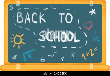 Schultafel, Back-to-School-Elemente, Kinderbedarf, niedliche Schule für Kinder, Kinderschulkollektion, handgezeichnete Illustrationen Stockfoto