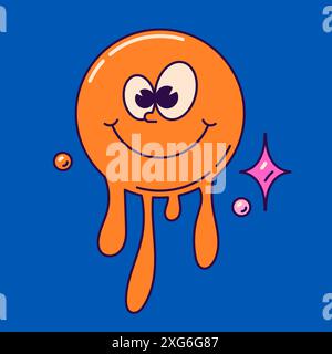 Surreal grooviges humorvolles Lächeln auf blauem Hintergrund. Stock Vektor