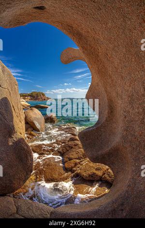 KORSIKA, INSEL DER SCHÖNHEIT, SÜDKORSIKA, PORTO-VECCHIO, PALOMBAGGIA, PORPHYRGESTEIN VON PALOMBAGGIA Stockfoto