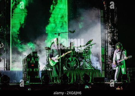 Billy Corgan, James IHA und Jimmy Chamberlin von den Smashing Pumpkins Stockfoto