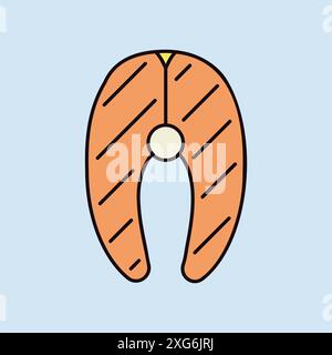 Symbol für flache Vektorgrafiken für Lachsfleisch. Grill und grill Schild. Graph Symbol für Kochen Website und Apps Design, Logo, App, UI Stock Vektor