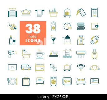 Hotel Vektor flach isoliert Icon set. Graph-Symbol für Reise- und Tourismus-Website und Apps Design, Logo, App, UI Stock Vektor