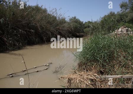 Wegen des Krieges leer, Qasr El Yahud am Jordan in der Nähe von Jericho, wo Johannes der Täufer Jesus Christus und Menschen aus Jerusalem taufte Stockfoto