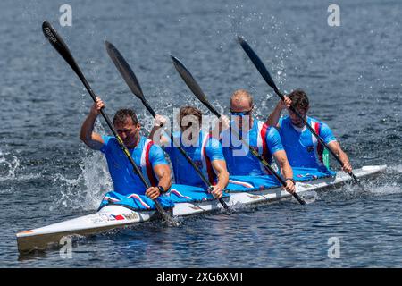 Zamora, Zamora, Spanien. Juli 2024. Lago de Sanabria (06.07.2024) - TSCHECHISCHE HERRENMANNSCHAFT. JEZEK TOMAS. ZAVREL JAKUB. SOBISEK MARTIN. JAHODA FILIP. (Kreditbild: © Oscar Manuel Sanchez/ZUMA Press Wire) NUR REDAKTIONELLE VERWENDUNG! Nicht für kommerzielle ZWECKE! Stockfoto